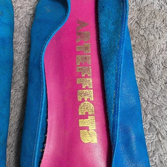 VINTAGE Arteffects Leather Ballet Flats Pink Blue Colorful 70s Shoes 7.5 - Picture 4 of 11